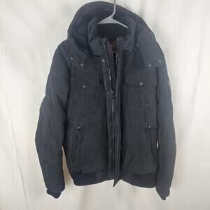 GUESS Los Angeles Modern Black Hooded Puffer Jacket Mens M Utility Streetwear